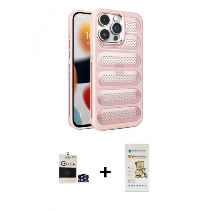 MARSİLYAN™- iPhone 14 Pro Max Kılıf Yadigar Doku Özel Seri - Siyah Mat Seramik Nano Ekran Koruyucu + Bilvis Titan Kamera Lens - DNMR