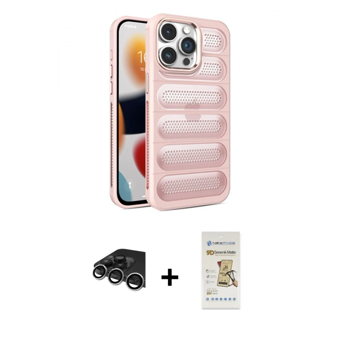 MARSİLYAN™- iPhone 14 Pro Max Kılıf Yadigar Doku Özel Seri - Siyah Mat Seramik Nano Ekran Koruyucu + Raze Metal Kamera Lens - GS