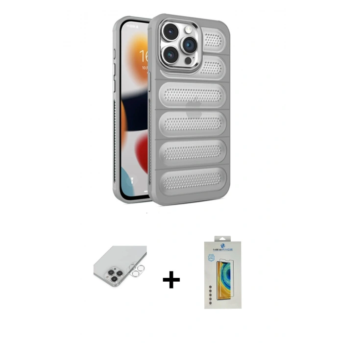 MARSİLYAN™- iPhone 14 Pro Max Kılıf Yadigar Doku Özel Seri - Siyah Polymer Nano Ekran Koruyucu + Band Metal Kamera Lens - GS