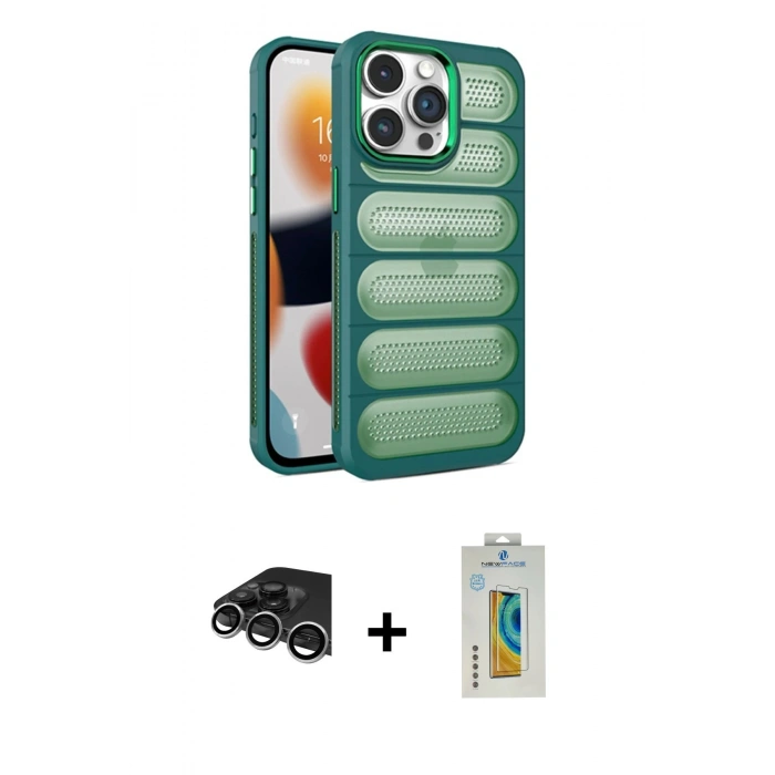 MARSİLYAN™- iPhone 14 Pro Max Kılıf Yadigar Doku Özel Seri - Siyah Polymer Nano Ekran Koruyucu + Raze Metal Kamera Lens - GS