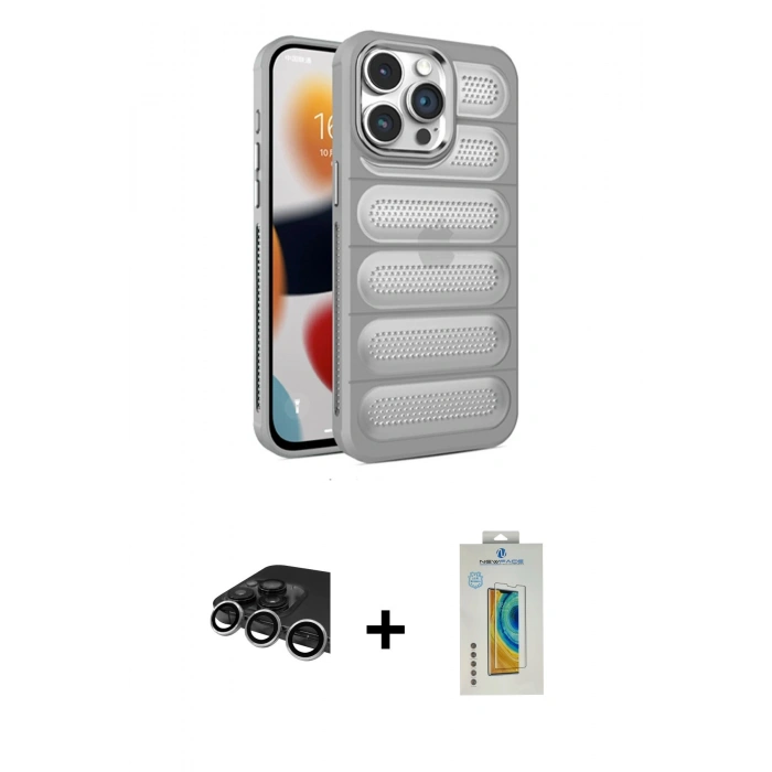 MARSİLYAN™- iPhone 14 Pro Max Kılıf Yadigar Doku Özel Seri - Siyah Polymer Nano Ekran Koruyucu + Raze Metal Kamera Lens - GS
