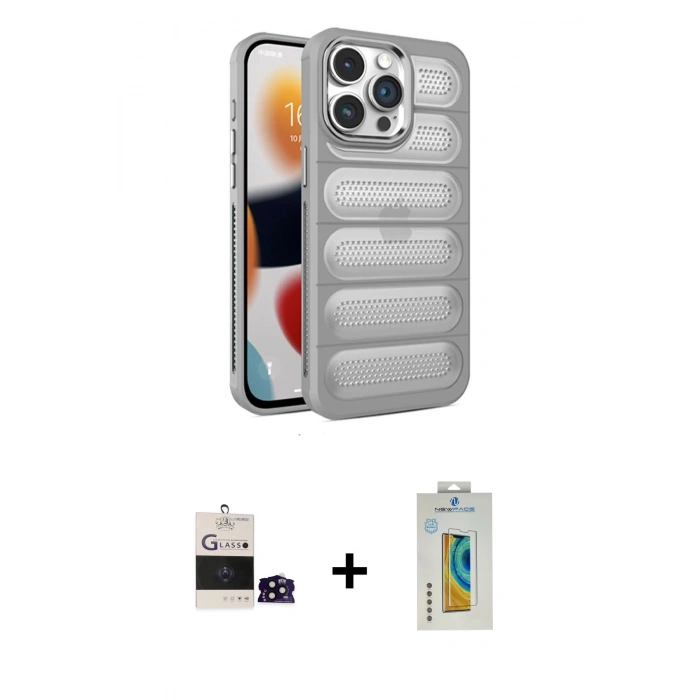 MARSİLYAN™- iPhone 14 Pro Max Kılıf Yadigar Doku Özel Seri - Siyah Polymer Nano Ekran Koruyucu + Bilvis Titan Kamera Lens - SH