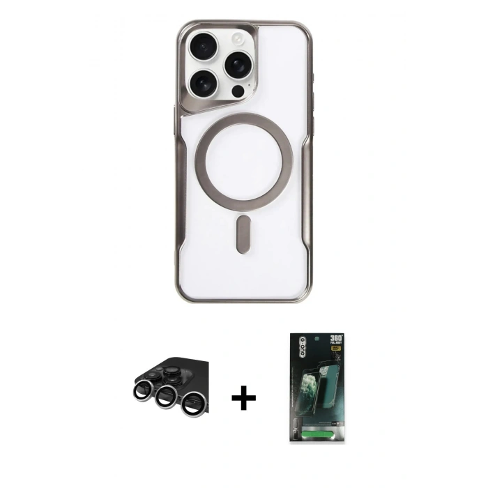 MARSİLYAN™- iPhone 14 Pro Max Kılıf Yadigar Klasik Özel Seri - Şeffaf 360 Full Body Arka Koruyucu + Raze Metal Kamera Lens - GS
