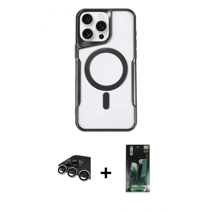 MARSİLYAN™- iPhone 14 Pro Max Kılıf Yadigar Klasik Özel Seri - Şeffaf 360 Full Body Arka Koruyucu + Raze Metal Kamera Lens - GS