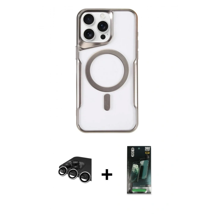 MARSİLYAN™- iPhone 14 Pro Max Kılıf Yadigar Klasik Özel Seri - Şeffaf 360 Full Body Arka Koruyucu + Raze Metal Kamera Lens - GS