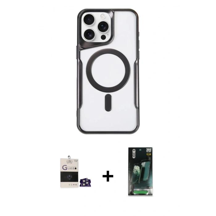 MARSİLYAN™- iPhone 14 Pro Max Kılıf Yadigar Klasik Özel Seri - Şeffaf 360 Full Body Arka Koruyucu + Gümüş Bilvis Titan Kamera Lens