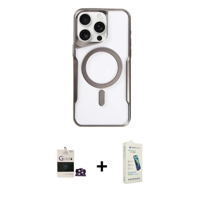 MARSİLYAN™- iPhone 14 Pro Max Kılıf Yadigar Klasik Özel Seri - Şeffaf Pasifik Cam Ekran Koruyucu + Gold Bilvis Titan Kamera Lens