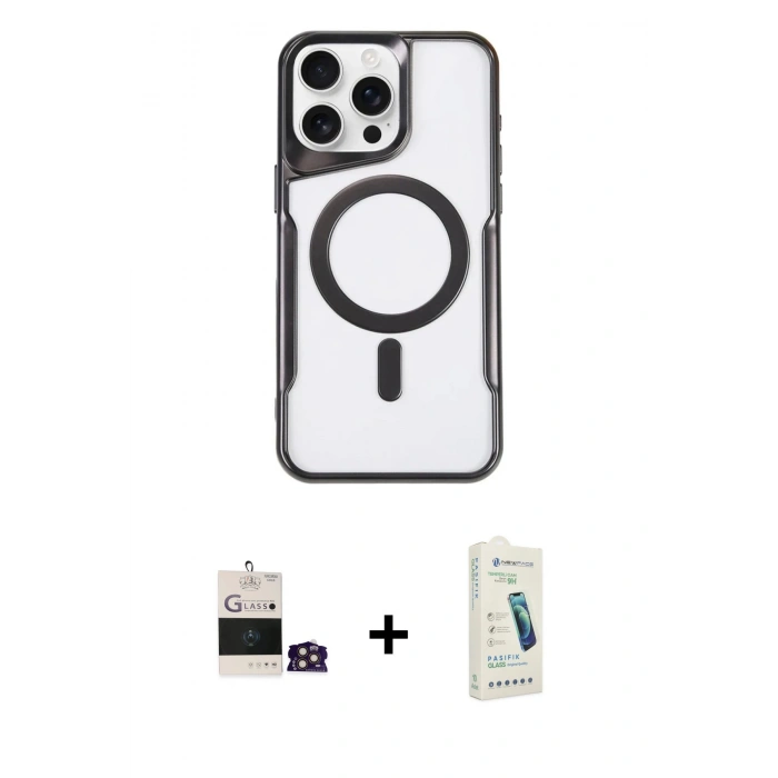 MARSİLYAN™- iPhone 14 Pro Max Kılıf Yadigar Klasik Özel Seri - Şeffaf Pasifik Cam Ekran Koruyucu + Gold Bilvis Titan Kamera Lens