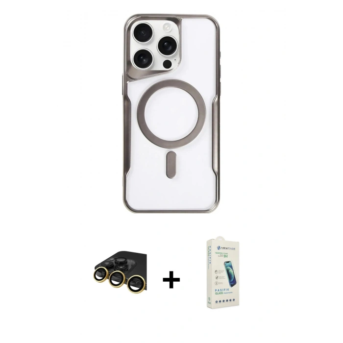 MARSİLYAN™- iPhone 14 Pro Max Kılıf Yadigar Klasik Özel Seri - Şeffaf Pasifik Cam Ekran Koruyucu + Raze Metal Kamera Lens - GD