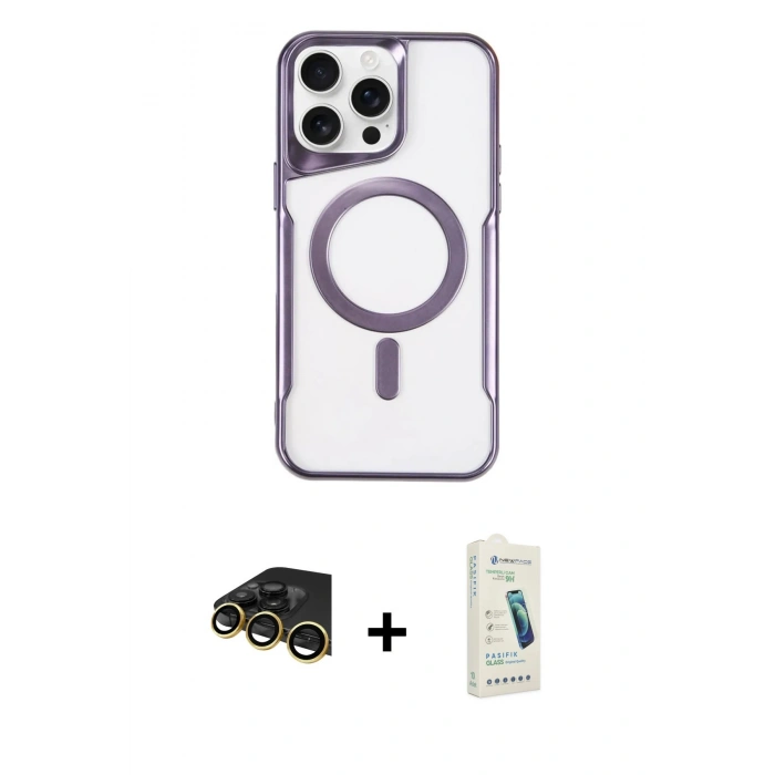 MARSİLYAN™- iPhone 14 Pro Max Kılıf Yadigar Klasik Özel Seri - Şeffaf Pasifik Cam Ekran Koruyucu + Raze Metal Kamera Lens - GD