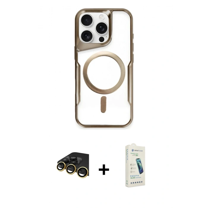 MARSİLYAN™- iPhone 14 Pro Max Kılıf Yadigar Klasik Özel Seri - Şeffaf Pasifik Cam Ekran Koruyucu + Raze Metal Kamera Lens - GD