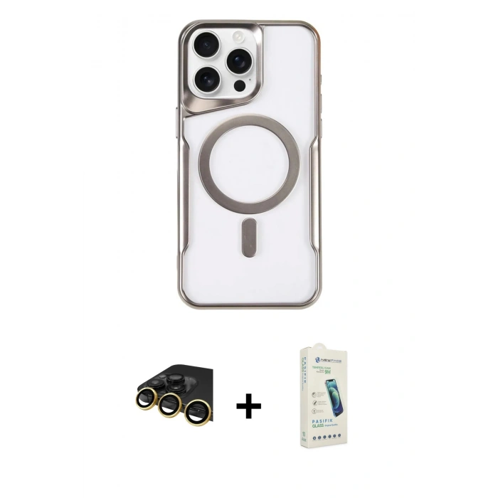 MARSİLYAN™- iPhone 14 Pro Max Kılıf Yadigar Klasik Özel Seri - Şeffaf Pasifik Cam Ekran Koruyucu + Raze Metal Kamera Lens - GD