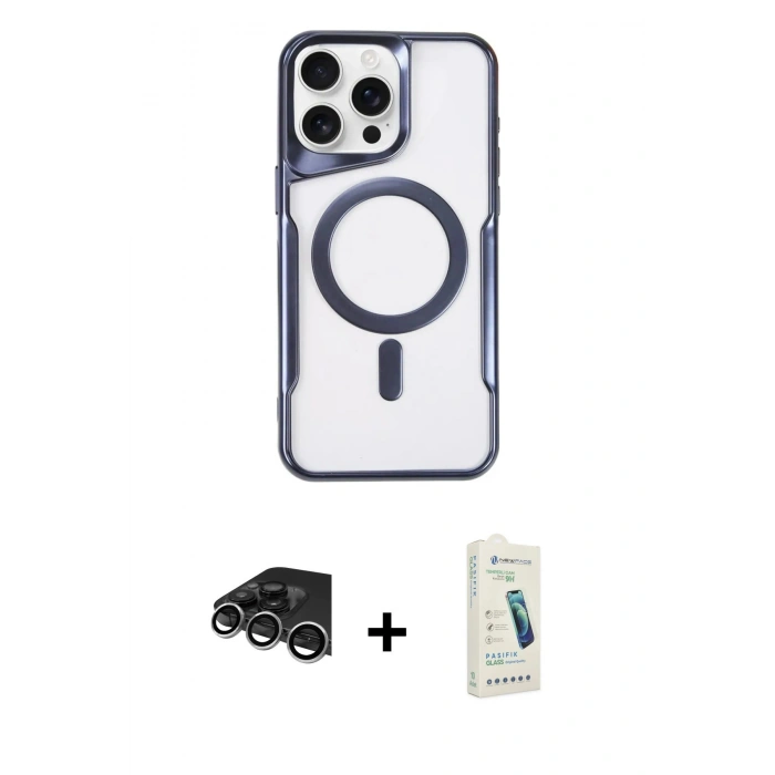 MARSİLYAN™- iPhone 14 Pro Max Kılıf Yadigar Klasik Özel Seri - Şeffaf Pasifik Cam Ekran Koruyucu + Raze Metal Kamera Lens - GS