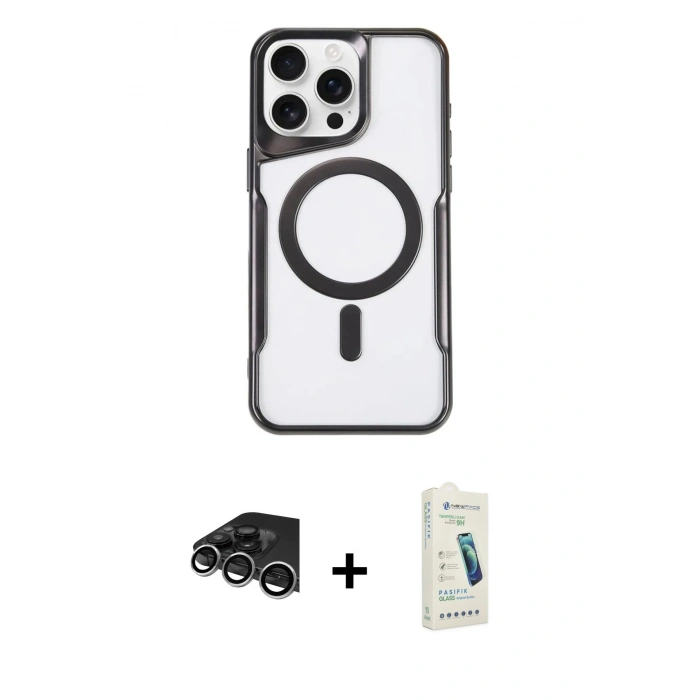 MARSİLYAN™- iPhone 14 Pro Max Kılıf Yadigar Klasik Özel Seri - Şeffaf Pasifik Cam Ekran Koruyucu + Raze Metal Kamera Lens - GS