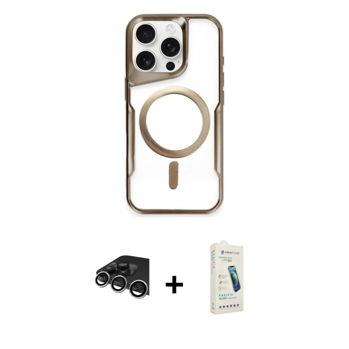 MARSİLYAN™- iPhone 14 Pro Max Kılıf Yadigar Klasik Özel Seri - Şeffaf Pasifik Cam Ekran Koruyucu + Raze Metal Kamera Lens - GS