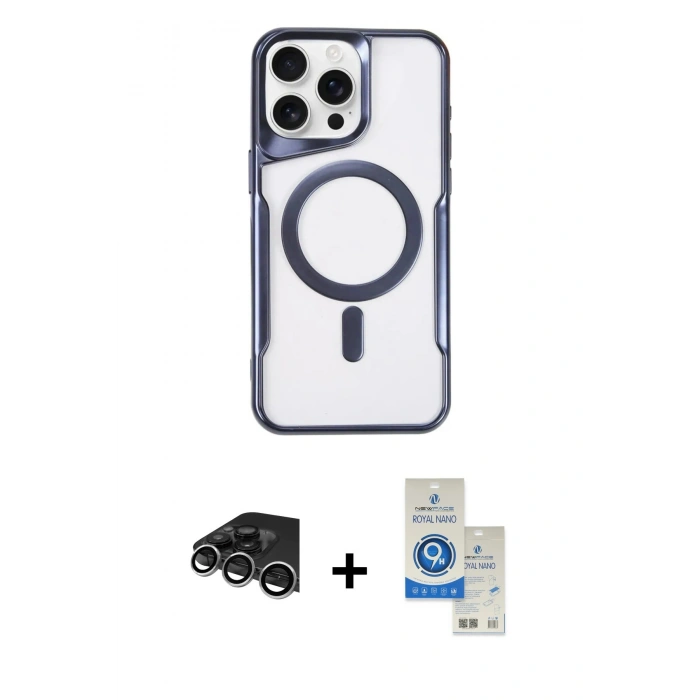 MARSİLYAN™- iPhone 14 Pro Max Kılıf Yadigar Klasik Özel Seri - Şeffaf Royal Nano Ekran Koruyucu + Raze Metal Kamera Lens - GS