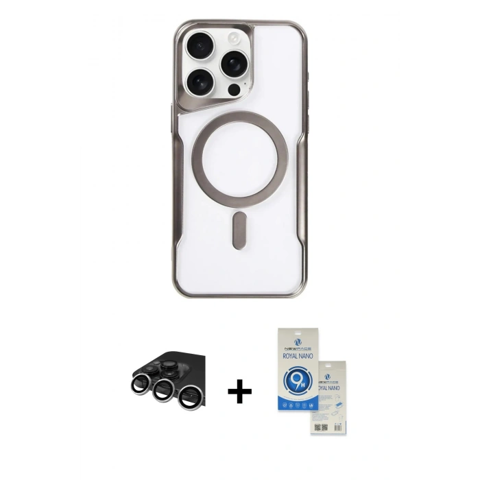 MARSİLYAN™- iPhone 14 Pro Max Kılıf Yadigar Klasik Özel Seri - Şeffaf Royal Nano Ekran Koruyucu + Raze Metal Kamera Lens - GS
