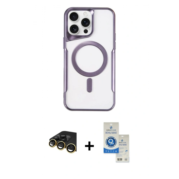 MARSİLYAN™- iPhone 14 Pro Max Kılıf Yadigar Klasik Özel Seri - Şeffaf Royal Nano Ekran Koruyucu + Raze Metal Kamera Lens - GD