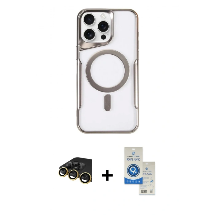 MARSİLYAN™- iPhone 14 Pro Max Kılıf Yadigar Klasik Özel Seri - Şeffaf Royal Nano Ekran Koruyucu + Raze Metal Kamera Lens - GD