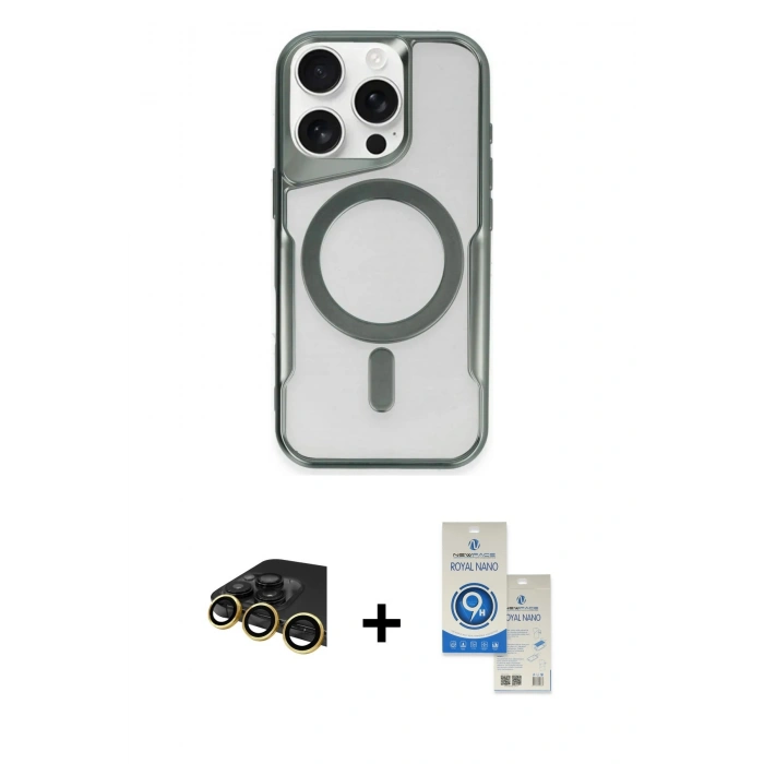 MARSİLYAN™- iPhone 14 Pro Max Kılıf Yadigar Klasik Özel Seri - Şeffaf Royal Nano Ekran Koruyucu + Raze Metal Kamera Lens - GD