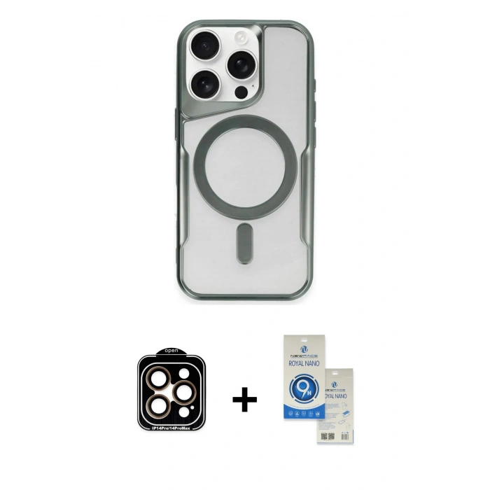 MARSİLYAN™- iPhone 14 Pro Max Kılıf Yadigar Klasik Özel Seri - Şeffaf Royal Nano Ekran Koruyucu + PVD Metal Kamera Lens - TU