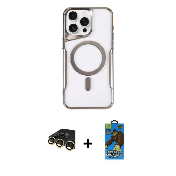 MARSİLYAN™- iPhone 14 Pro Max Kılıf Yadigar Klasik Özel Seri - Siyah 18D Cam Ekran Koruyucu + Raze Metal Kamera Lens - GD