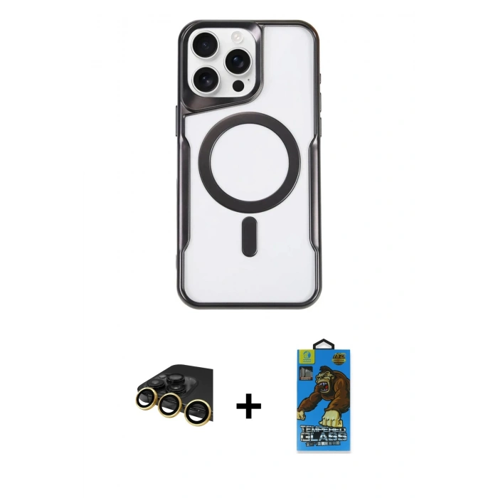 MARSİLYAN™- iPhone 14 Pro Max Kılıf Yadigar Klasik Özel Seri - Siyah 18D Cam Ekran Koruyucu + Raze Metal Kamera Lens - GD