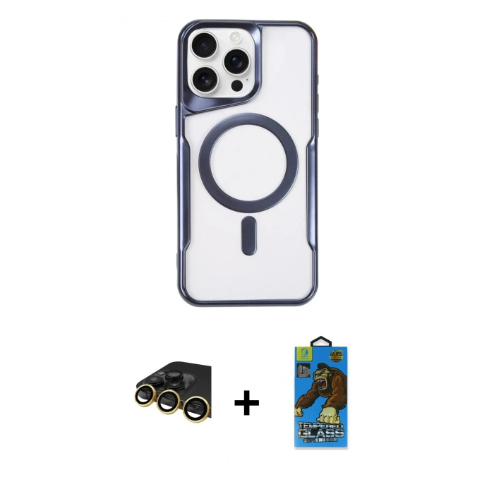 MARSİLYAN™- iPhone 14 Pro Max Kılıf Yadigar Klasik Özel Seri - Siyah 18D Cam Ekran Koruyucu + Raze Metal Kamera Lens - GD