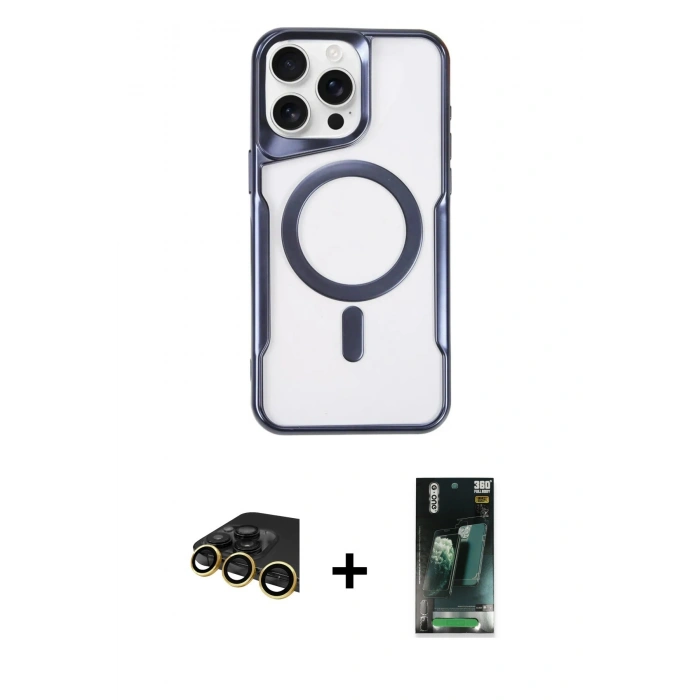 MARSİLYAN™- iPhone 14 Pro Max Kılıf Yadigar Klasik Özel Seri - Siyah 360 Mat Full Body Arka Koruyucu + Raze Metal Kamera Lens - GD
