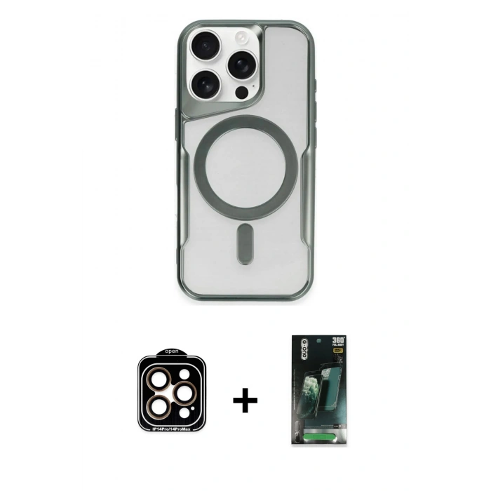 MARSİLYAN™- iPhone 14 Pro Max Kılıf Yadigar Klasik Özel Seri - Siyah 360 Mat Full Body Arka Koruyucu + PVD Metal Kamera Lens - TU