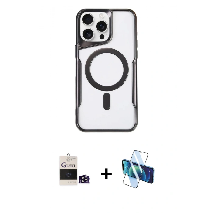 MARSİLYAN™- iPhone 14 Pro Max Kılıf Yadigar Klasik Özel Seri - Siyah 3D Antistatik Cam Ekran Koruyucu + Bilvis Titan Kamera Lens - SH