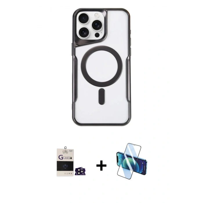MARSİLYAN™- iPhone 14 Pro Max Kılıf Yadigar Klasik Özel Seri - Siyah 3D Antistatik Cam Ekran Koruyucu + Derin Mor Bilvis Titan Kamera Lens