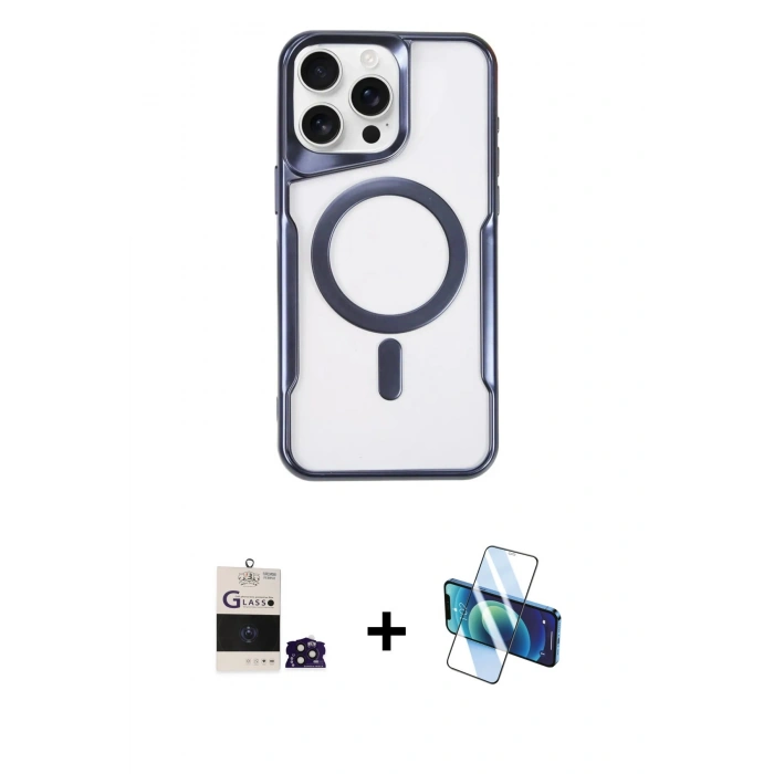 MARSİLYAN™- iPhone 14 Pro Max Kılıf Yadigar Klasik Özel Seri - Siyah 3D Antistatik Cam Ekran Koruyucu + Derin Mor Bilvis Titan Kamera Lens