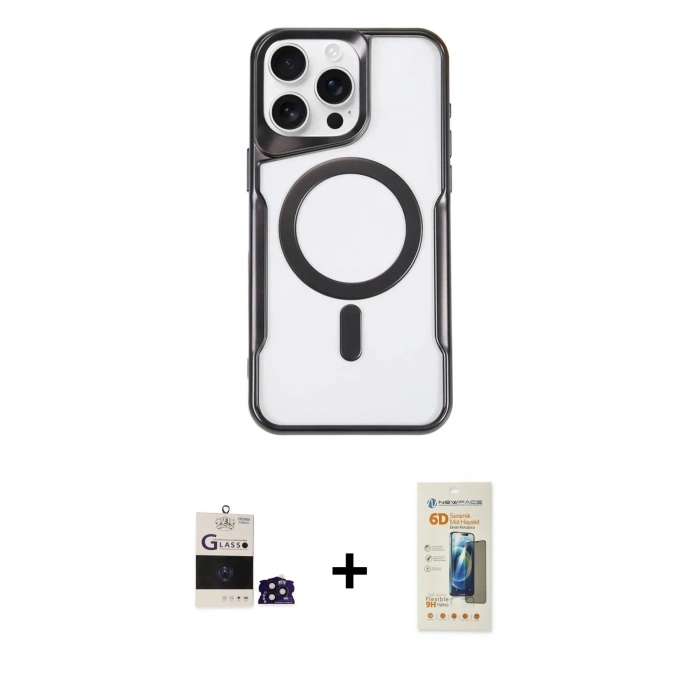 MARSİLYAN™- iPhone 14 Pro Max Kılıf Yadigar Klasik Özel Seri - Siyah 6D Mat Seramik Hayalet Nano Ekran Koruyucu + Bilvis Titan Kamera Lens - DNMR