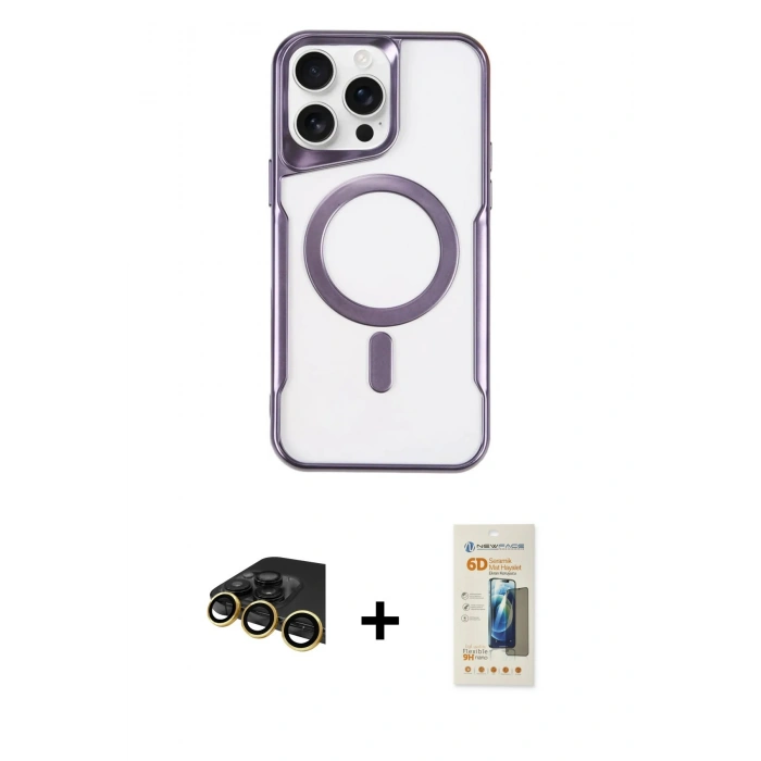 MARSİLYAN™- iPhone 14 Pro Max Kılıf Yadigar Klasik Özel Seri - Siyah 6D Mat Seramik Hayalet Nano Ekran Koruyucu + Gold Raze Metal Kamera Lens
