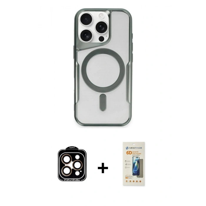 MARSİLYAN™- iPhone 14 Pro Max Kılıf Yadigar Klasik Özel Seri - Siyah 6D Mat Seramik Hayalet Nano Ekran Koruyucu + PVD Metal Kamera Lens - TU