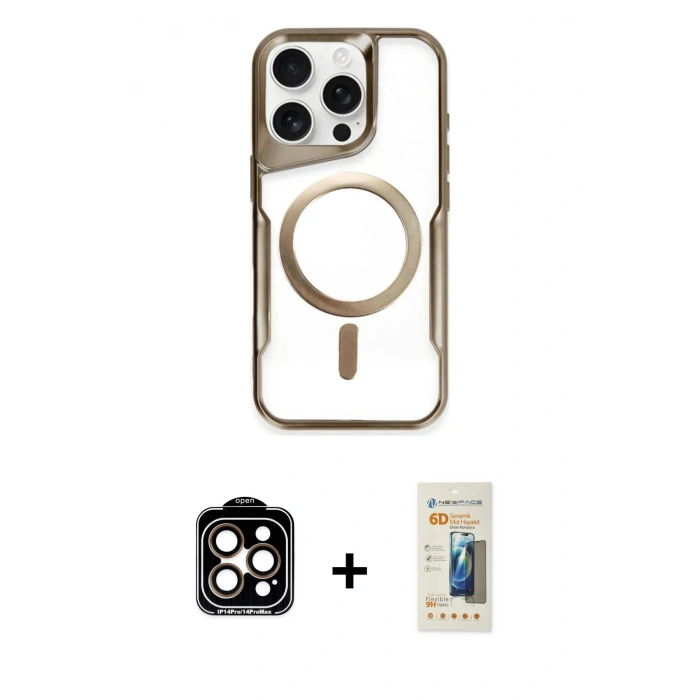 MARSİLYAN™- iPhone 14 Pro Max Kılıf Yadigar Klasik Özel Seri - Siyah 6D Mat Seramik Hayalet Nano Ekran Koruyucu + PVD Metal Kamera Lens - TU
