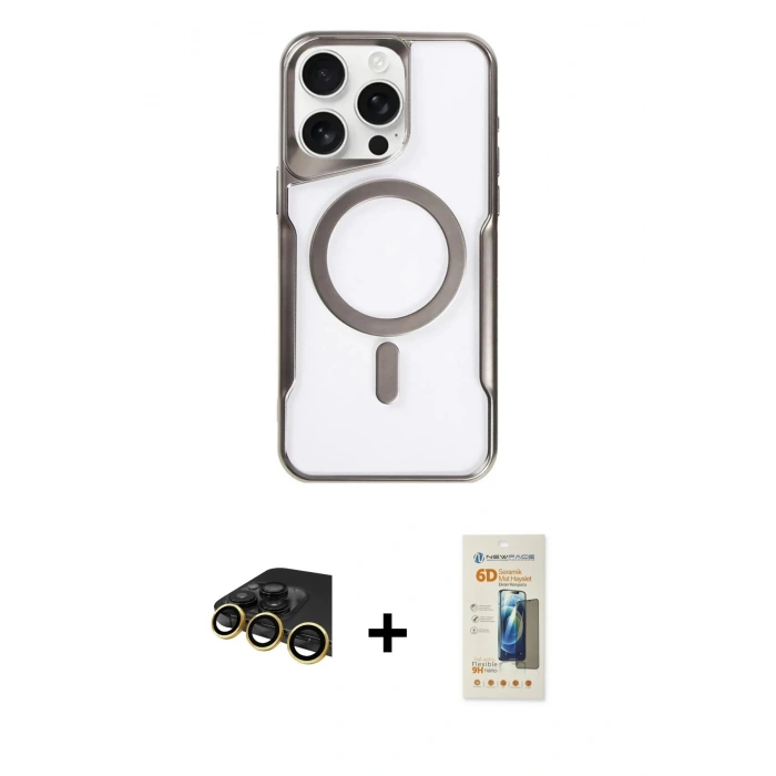 MARSİLYAN™- iPhone 14 Pro Max Kılıf Yadigar Klasik Özel Seri - Siyah 6D Mat Seramik Hayalet Nano Ekran Koruyucu + Gold Raze Metal Kamera Lens