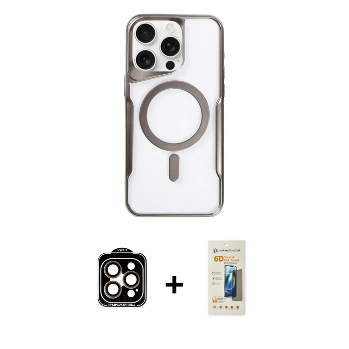 MARSİLYAN™- iPhone 14 Pro Max Kılıf Yadigar Klasik Özel Seri - Siyah 6D Mat Seramik Hayalet Nano Ekran Koruyucu + PVD Metal Kamera Lens - TU