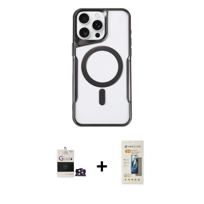 MARSİLYAN™- iPhone 14 Pro Max Kılıf Yadigar Klasik Özel Seri - Siyah 6D Mat Seramik Hayalet Nano Ekran Koruyucu + Bilvis Titan Kamera Lens - GD