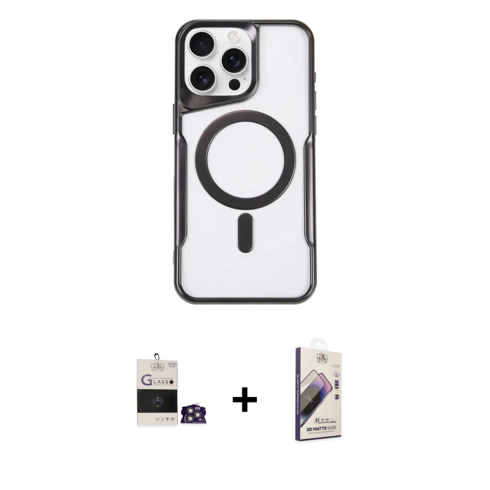 MARSİLYAN™- iPhone 14 Pro Max Kılıf Yadigar Klasik Özel Seri - Siyah Bilvis 3D Mat Cam Ekran Koruyucu + Bilvis Titan Kamera Lens - GS