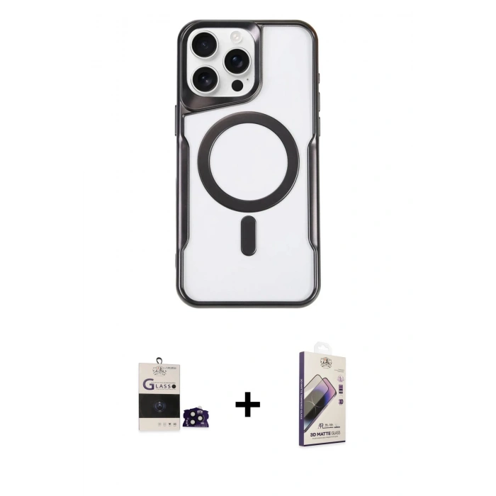 MARSİLYAN™- iPhone 14 Pro Max Kılıf Yadigar Klasik Özel Seri - Siyah Bilvis 3D Mat Cam Ekran Koruyucu + Bilvis Titan Kamera Lens - SH
