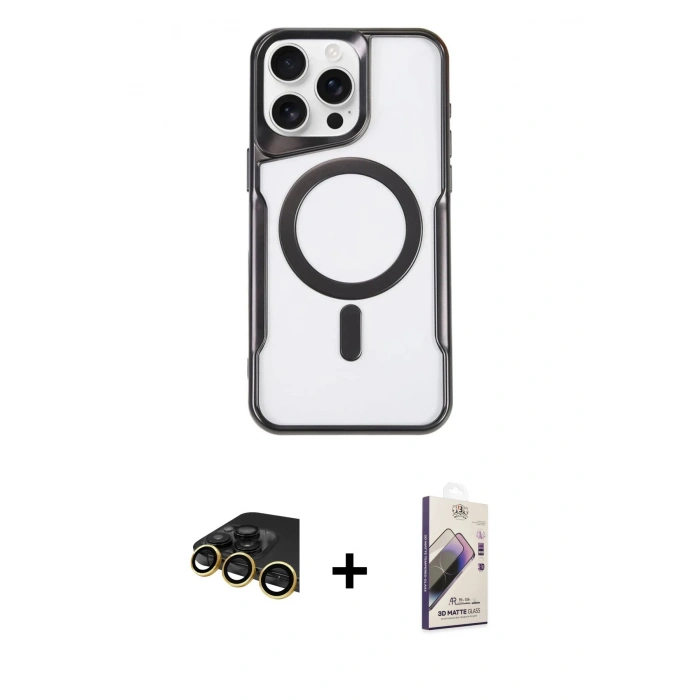 MARSİLYAN™- iPhone 14 Pro Max Kılıf Yadigar Klasik Özel Seri - Siyah Bilvis 3D Mat Cam Ekran Koruyucu + Raze Metal Kamera Lens - GD