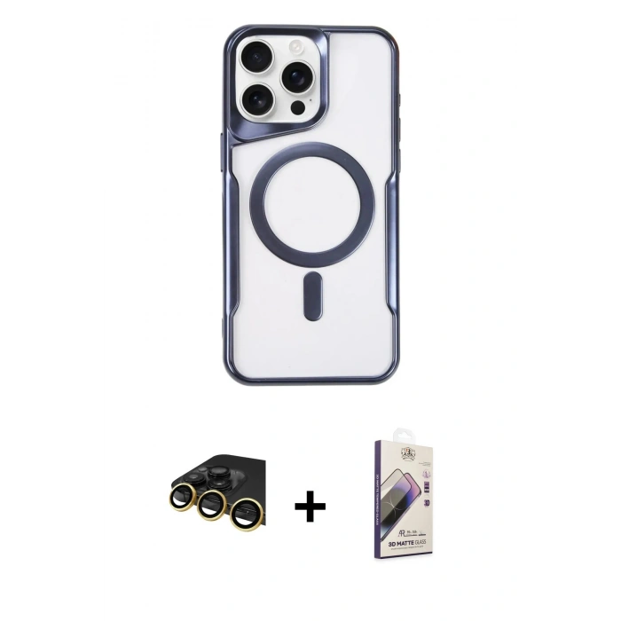 MARSİLYAN™- iPhone 14 Pro Max Kılıf Yadigar Klasik Özel Seri - Siyah Bilvis 3D Mat Cam Ekran Koruyucu + Raze Metal Kamera Lens - GD