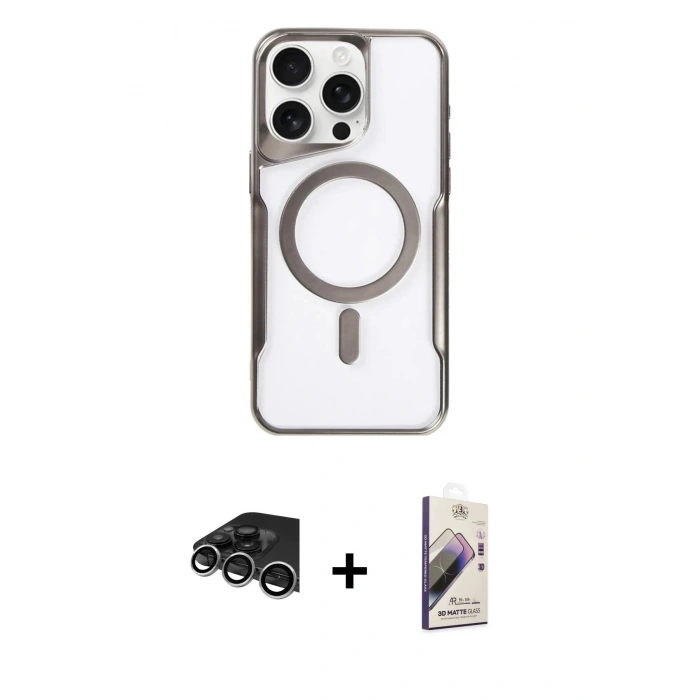 MARSİLYAN™- iPhone 14 Pro Max Kılıf Yadigar Klasik Özel Seri - Siyah Bilvis 3D Mat Cam Ekran Koruyucu + Raze Metal Kamera Lens - GS