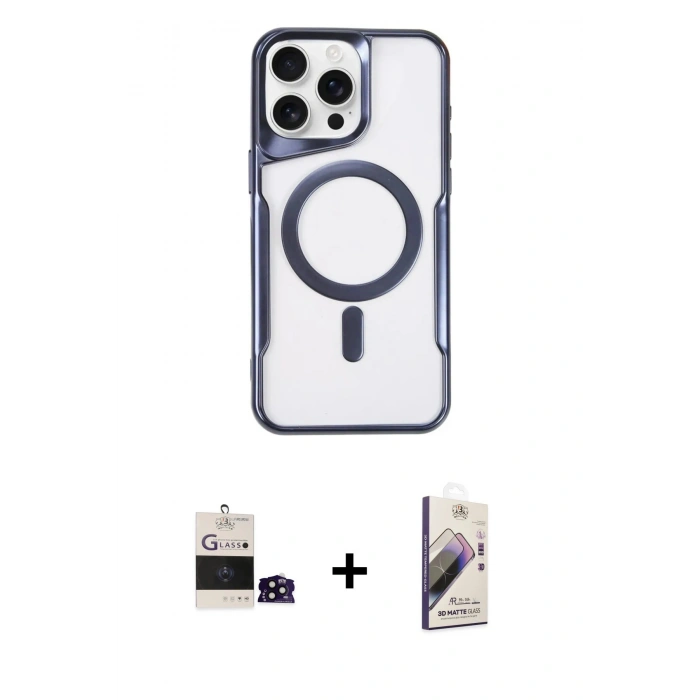 MARSİLYAN™- iPhone 14 Pro Max Kılıf Yadigar Klasik Özel Seri - Siyah Bilvis 3D Mat Cam Ekran Koruyucu + Siyah Bilvis Titan Kamera Lens