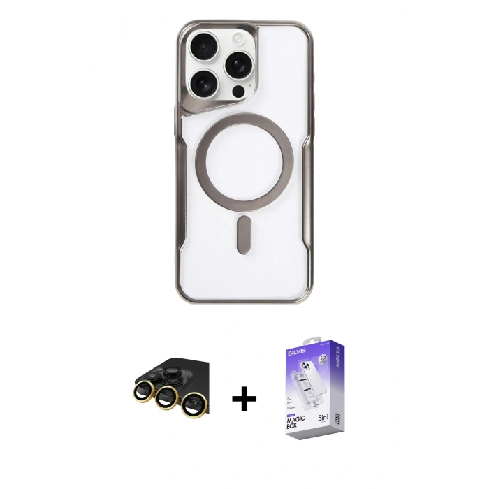 MARSİLYAN™- iPhone 14 Pro Max Kılıf Yadigar Klasik Özel Seri - Siyah Bilvis 5in1 3D Magic Cam Ekran Koruyucu + Raze Metal Kamera Lens - GD