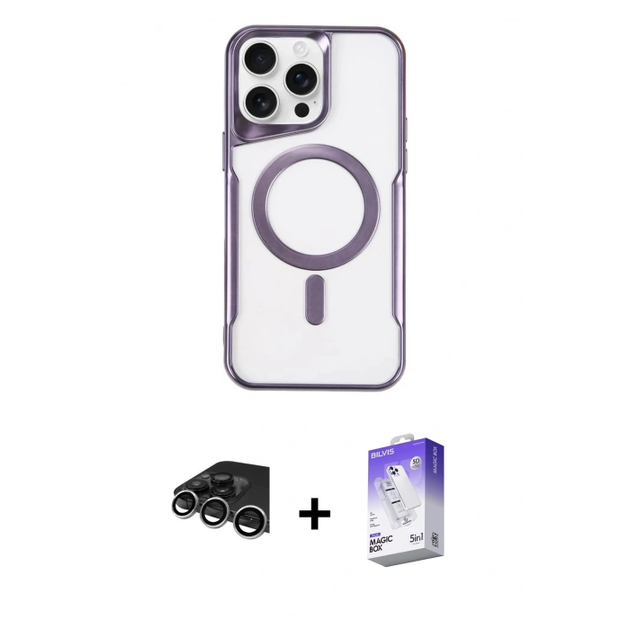 MARSİLYAN™- iPhone 14 Pro Max Kılıf Yadigar Klasik Özel Seri - Siyah Bilvis 5in1 3D Magic Cam Ekran Koruyucu + Raze Metal Kamera Lens - GS