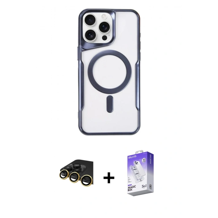 MARSİLYAN™- iPhone 14 Pro Max Kılıf Yadigar Klasik Özel Seri - Siyah Bilvis 5in1 3D Magic Cam Ekran Koruyucu + Raze Metal Kamera Lens - GD