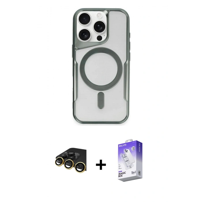 MARSİLYAN™- iPhone 14 Pro Max Kılıf Yadigar Klasik Özel Seri - Siyah Bilvis 5in1 3D Magic Cam Ekran Koruyucu + Raze Metal Kamera Lens - GD